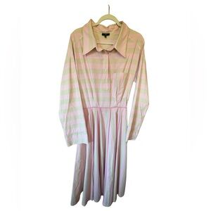 jejia Pleated Collared Dress | Light Pink & Beige Stripes | size 8